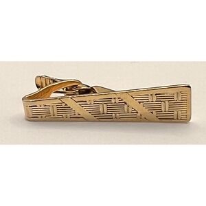 Vintage Gold Tone Tie Bar Geometric Textured Basketweave‎ Design 1.5"